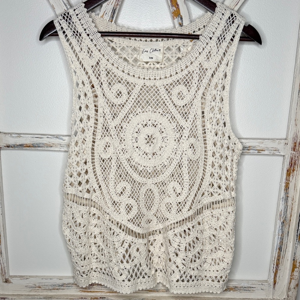 Love Culture Women's Ivory Crochet Tank Top